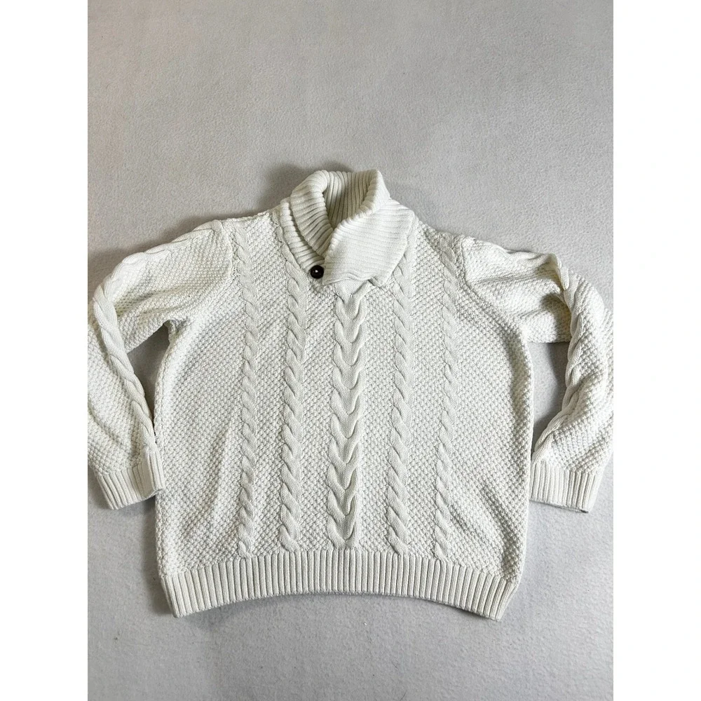 Gymboree Kids Ivory Cable Knit Shawl Collar Cotton Sweater‎ Size 8 3017374